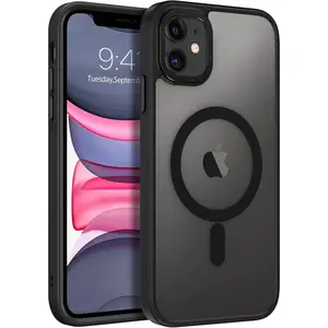 For iPhone 11 Phone Case, Phone case for iPhone 11 Magnetic Case [Compatible with Mag Safe] Translucent Matte Slim Shockproof Anti-Fingerprint Protective Cover for iPhone 11 6.1’’ Black