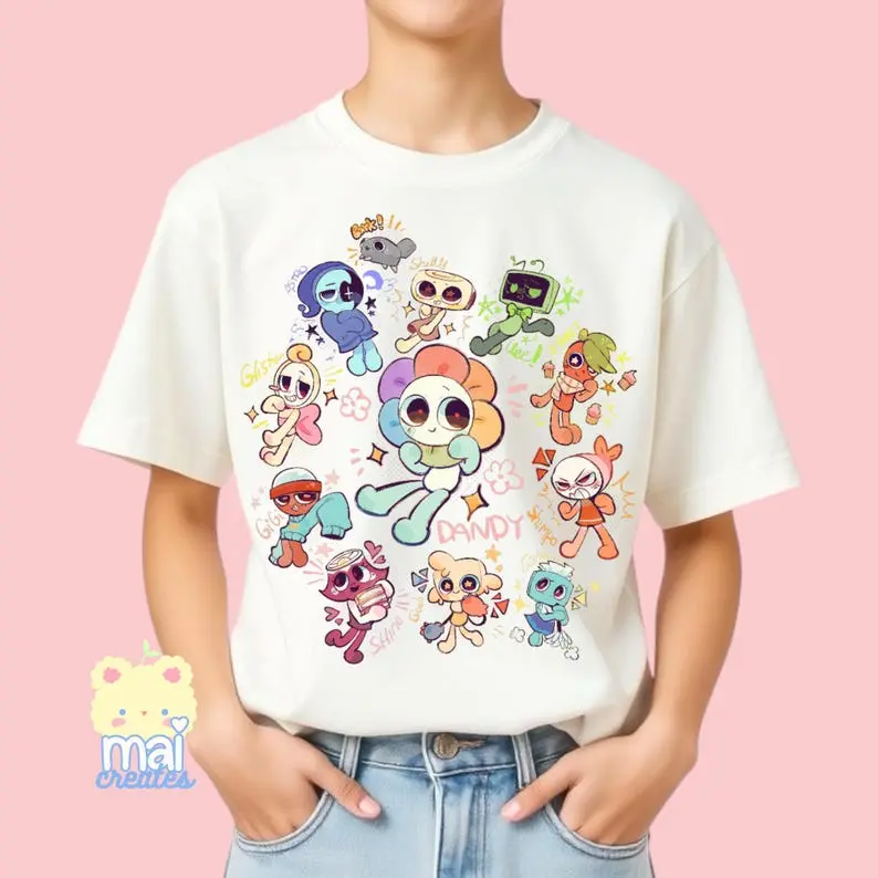 [Sale up to 40%] Roblox Dandy’s World Characters Unisex Youth 100% Cotton T-Shirt 6 Colors Gamer Boys Girls Birthday Gift Present Dandy