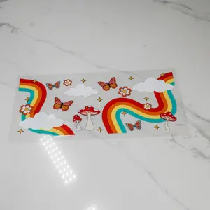 Rainbows Wavy Retro Butterfly UV DTF Cup Wraps Glass Decal