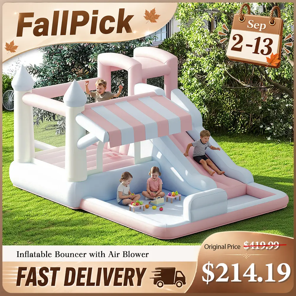 AMERLIFE Inflatable Water Slide Bounce House - Outdoor Kids Stuff with Jumping Area, Climbing Wall, Splash Pool, Water Gun, Included Air Blower for Ages 3-12 (Indoor/Outdoor Use), Water Slides, Inflatable Play Center, Fun Water Playset #SohoChic