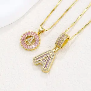 Fashion Pink Zirconia Initial Letter Design Pendant Necklace, Name Necklace, Fashion Jewelry for Party, Daily Clothing Decor