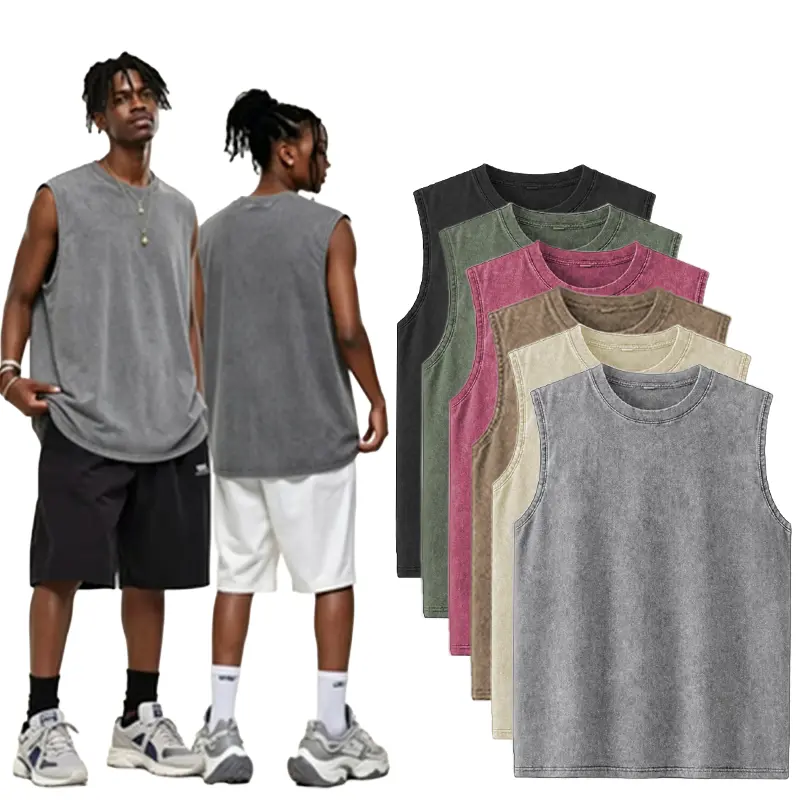 Summer 2026 new arrivals: cotton men’s washed tank top, muscle fitness sleeveless sports T-shirt, women’s loose running beach T-shirt, beige casual style; men’s summer T-shirts, ’90s vintage men’s clothing,back to school,back to school shopping