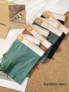 Men's Briefs 4-Pack, Simple Letter Waistband Design, Breathable Casual Comfort Underwear, Suitable for Teens & Adults, All Seasons