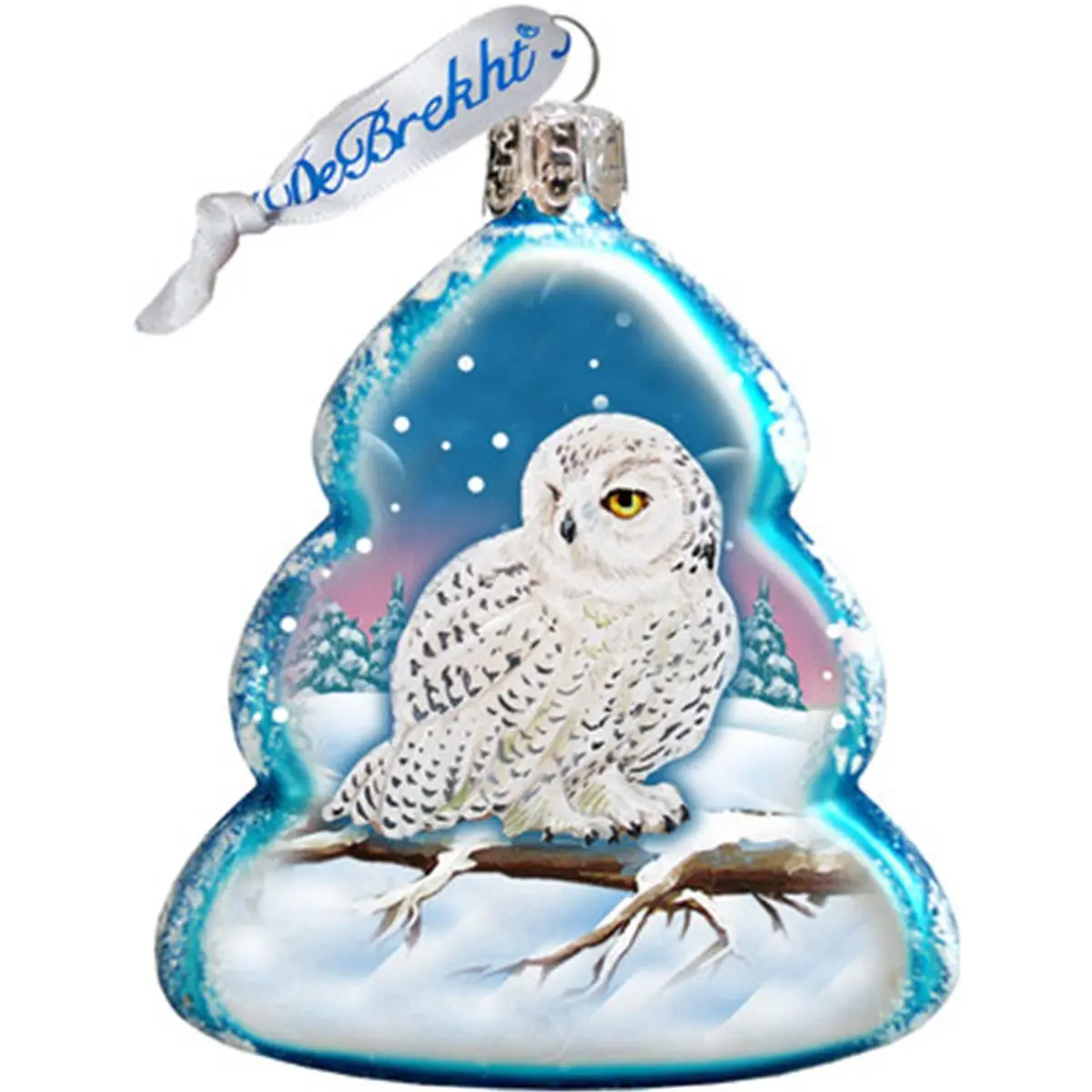 212 MAIN Classic Painted Transparent Iridescent Owl Glass Ornament - Satin-Accented Christmas Tree Decoration, Family Home Festive Supply, 3x1x3.5 in, Thoughtful Gift with Box