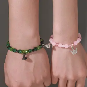 Elphaba Galinda Friendship Matching Necklace - Best Friends Heart Shaped Pendent Bracelet for 2, Couples Gemstones Necklace Christmas Valentine's Day Jewelry Gifts for Fans Best Friends Couples