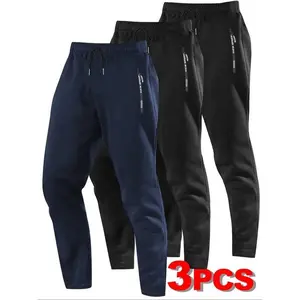 Women's 3-Piece Jogger Set, Solid Color Regular Fit with Letter Print Design, Zipper Pocket & Drawstring Waistband, All-Season Workout Gear, Casual Athletic Joggers