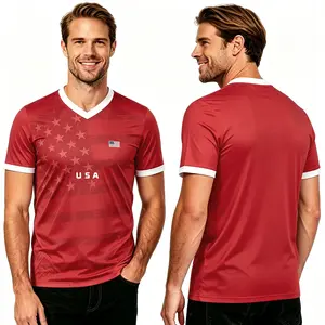 USA Soccer Jersey Men Women V-Neck T-Shirt Full Print Football Shirt Short Sleeve Lightweight Breathable Sports Top S-5XL American National Team Fan Gear Game Day Wear