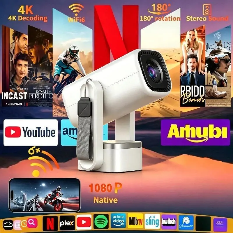 YL03B Pro Projector  1080P Projector 2+16GB 8000 Lumens HD 150 Inch Screen Dual Portable  180° Rotation WiFi6 BT 5.0 Android 13, Smart Projector tv stick portable projector projector for bedroom