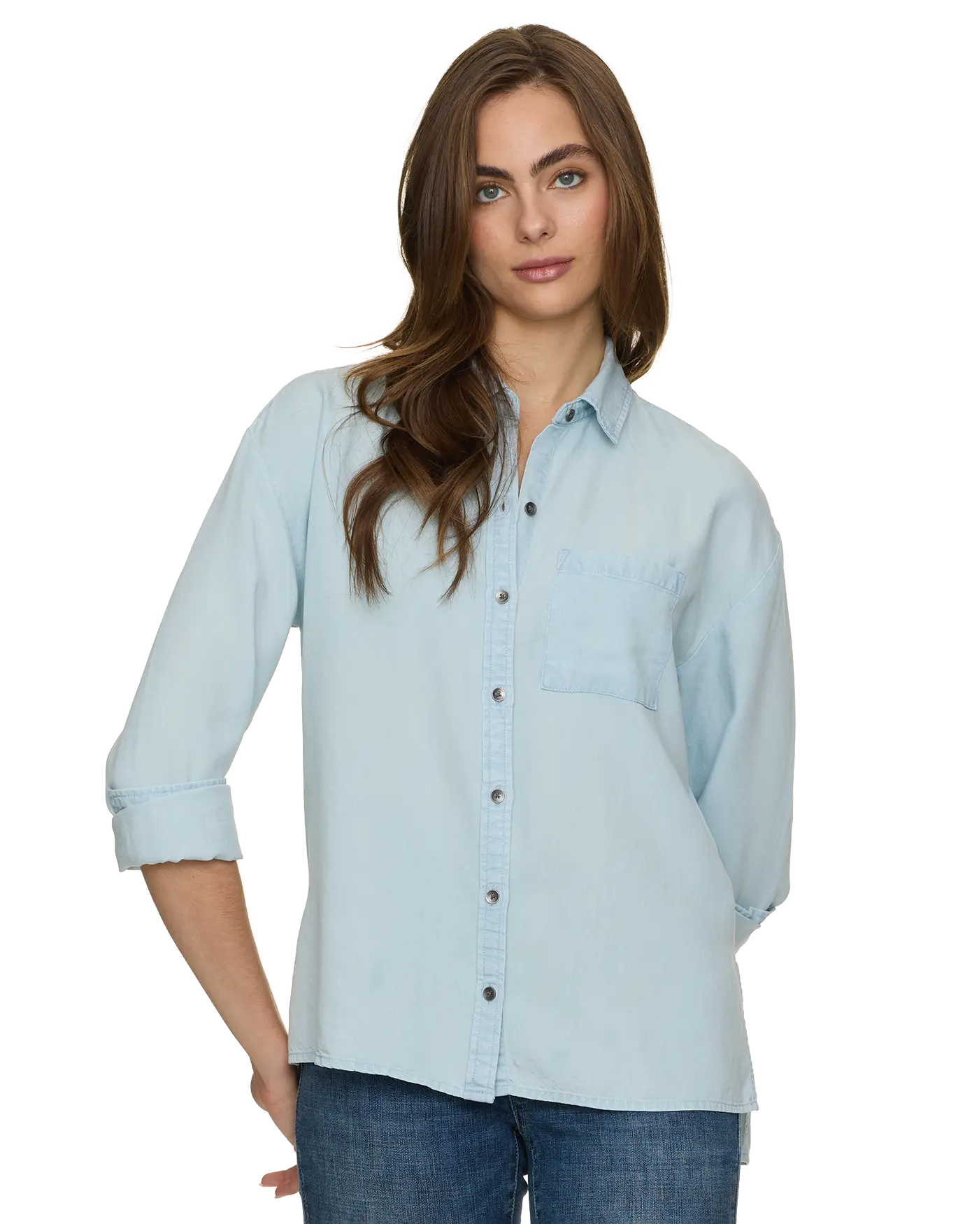 Women's Tencel Chambray Shirt – Soft Lightweight Button Down Blouse for Casual & Work Wear