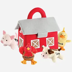Bundaloo Plush Stuffed Farm Animal Toy Playset with Sounds, Soft Barn Carrier for Small Children, Portable & Lightweight