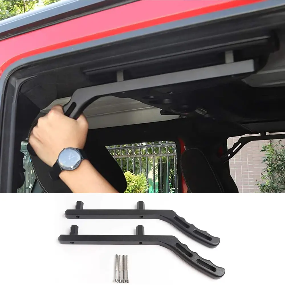 2 x Black Metal Rear Grab Handles with Laser-Cut Design for 2007-2018 Jeep Wrangler JK JKU, Sturdy Aluminum Alloy Top Grab Handles, No-Drill Easy Installation, Easy Access, Secure Grip, Vehicle Accessories, Car Interior Kit, Car Accessory, 2 X Top Grab Ha