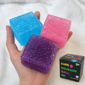 Crystal Bead Ice Cube Slow Rising Squishy, Soft Squeeze Stress Ball Sensory Fidget Toy, Satisfying Taffy-Textured Desk Toy for Adults & Kids