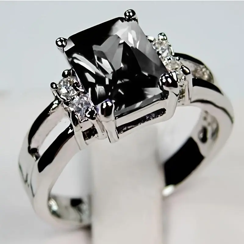 Elegant Sexy Birthstone Ring - Zinc Alloy with Square Purple Synthetic Cubic Zirconia, February Birthstone, Sparkling Simulated Crystal Statement Gemstone Ring - Versatile for Daily, Vacation Wear, Birthstone Rings, Sparkling Rings