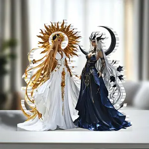 1pc Boho Style Acrylic Decorative Sign & Plaque, Sun Goddess & Moon Goddess, Light & Dark Theme, Multipurpose Tabletop Decor, Ideal for Home, Office, Bedroom, Cafe, with Christmas & Holiday Decoration Ornaments Art White Angel Wedding Gifts