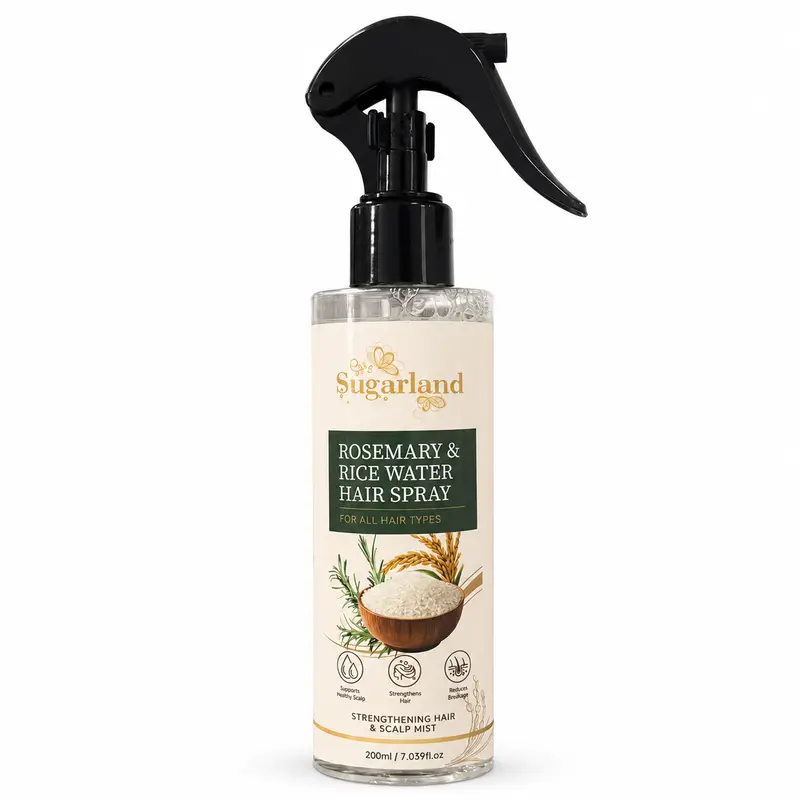 Rosemary Rice Water Hair Spray 200ml - Natural Leave-In Treatment Mist, Daily Hydrate Dry Strands, Anti-Frizz Smooth Haircare, Breakage Reduction for All Types & Natural Hair