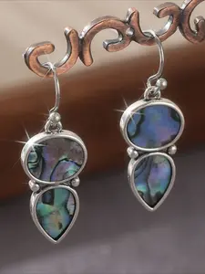1pair of Dazzling Geometric Teardrop-shaped Earrings, Silvery Color Retro Art Earrings, and Elegant Ethnic Accessories for Women, Boho Style Jewelry