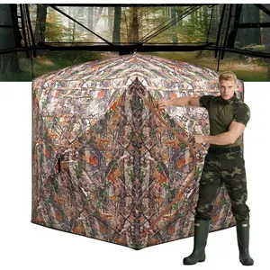 Hunting Blind 270/360 Degree See Through Ground Blind,2/3 Person Soft Material Pop-Up Camouflage Tent,Easy-Fold Portable Concealed Shelter with Carrying Bag