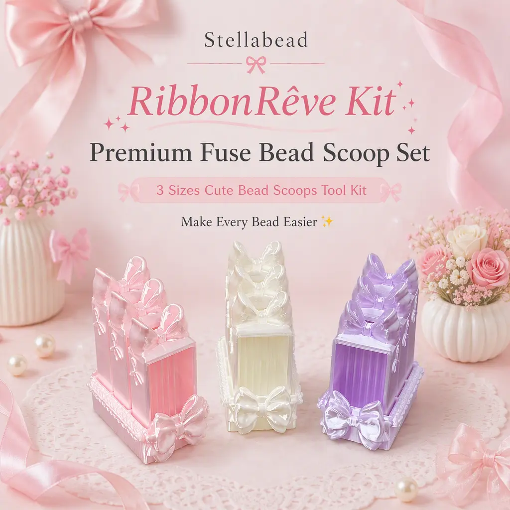 Stellabead RibbonRêve Kit—Premium Fuse Bead Scoop Set, 3 Sizes Cute Bead Scoops Tool Kit, Precision Accessories for Perler Beads, Pixel Art, DIY Craft Projects & Handmade Creations