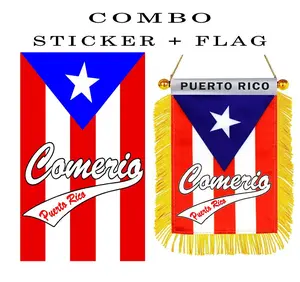 PUERTO RICO FLAG STICKER AND MINIBANNER COMBO WITH TOWNS
