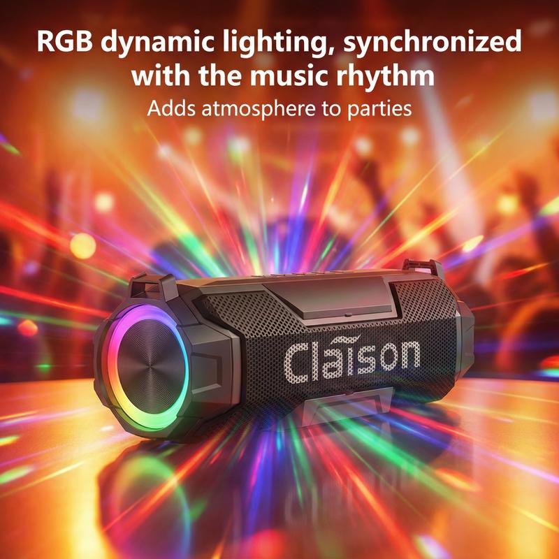 CLAISON AI Voice-Activated Bluetooth Speaker with Dual Speakers Dual Diaphragms RGB Lighting Waterproof for Home & Outdoor Use