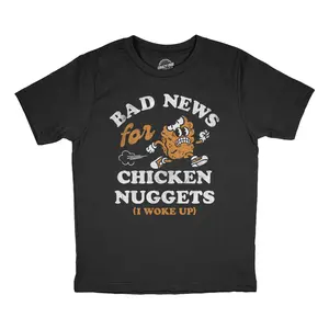 Youth Funny T Shirts Bad News For Chicken Nuggets Sarcastic Graphic Novelty Tee For Kids Funny T Shirts Funny Food Short Sleeve Novelty Tees for Kids Black -