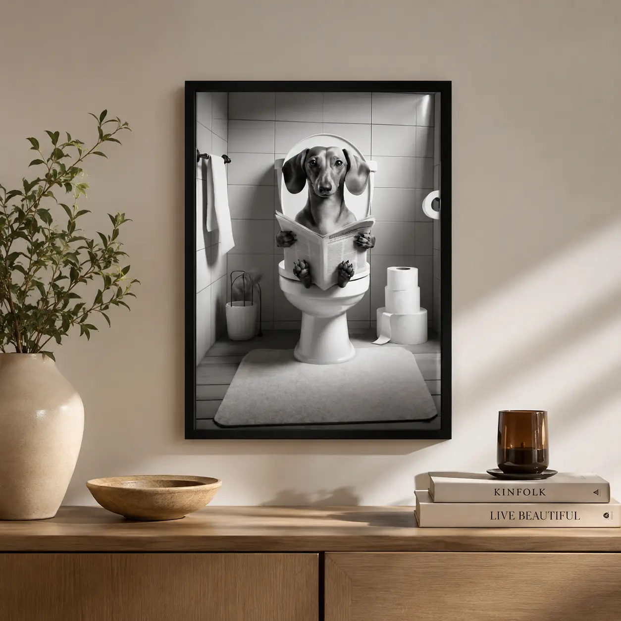 Dachshund Wall Art – Funny Bathroom Decor with Dachshund in Toilet | Cute Dog Artwork, Pet-Themed Wall Art, Perfect Dachshund Gift