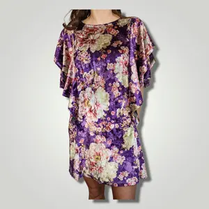 Gigio Women's Floral Velvet Midi Dress Size Small Casual Bohemian Ruffled Short Sleeve Comfortable Summer Wear Fashionista Statement