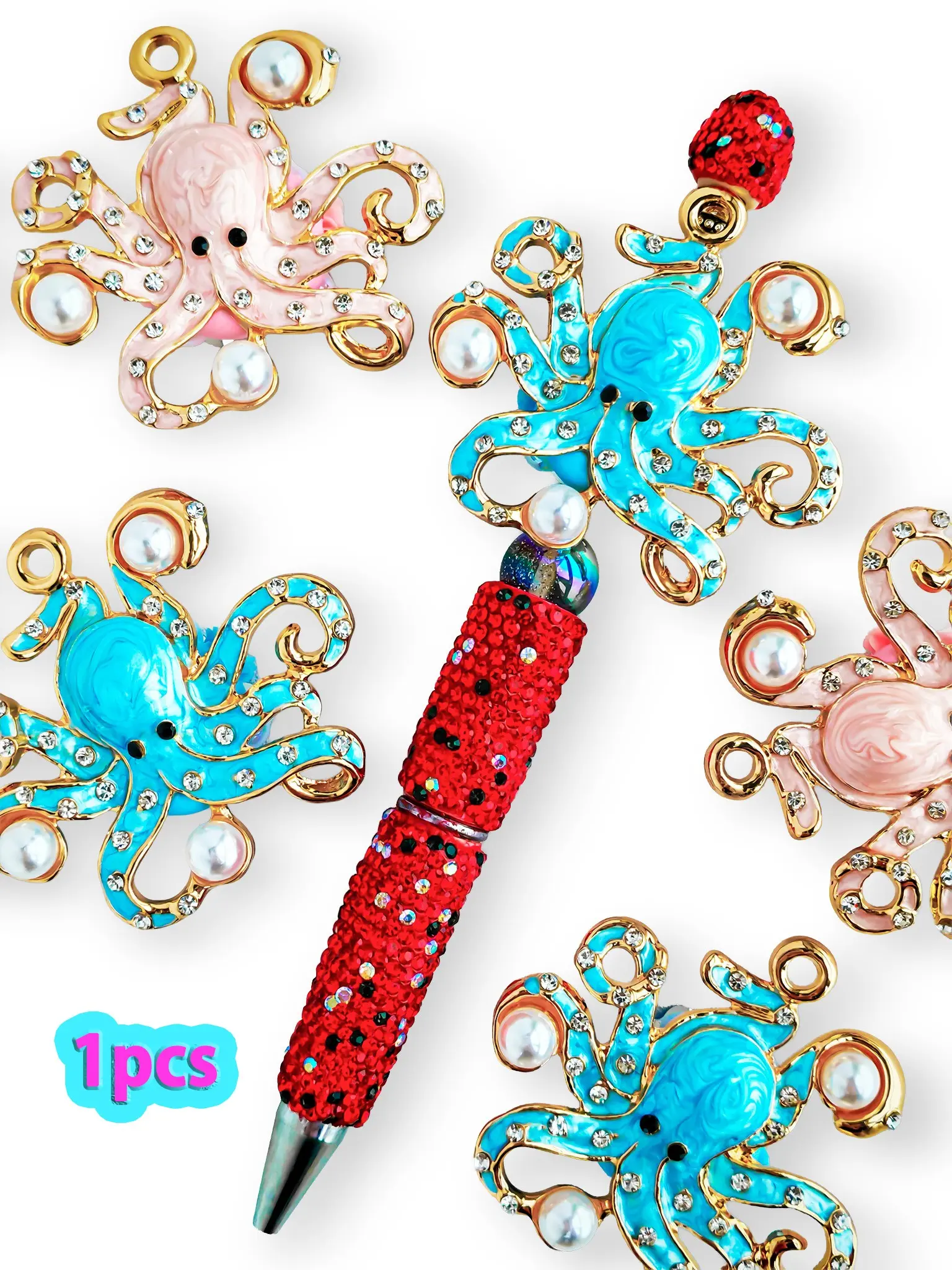 Creative Cute Octopus Design Jewelry, Handmade Beaded Pen Chain Keychain For Bags Car Hanging Ornament, Perfect Gift for DIY Lovers, Trendy Cute Keychain, Keychain For Purse