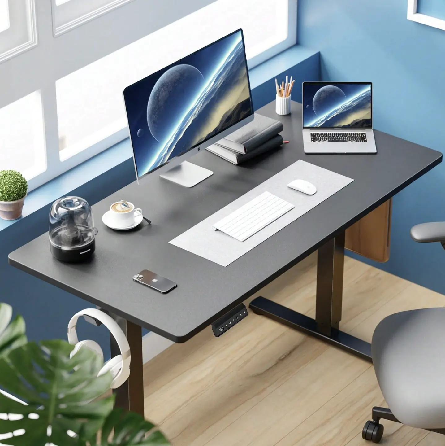 Electric Height Adjustable Standing Desk 63 inch - Sit-Stand Ergonomic Design for Home Office, Computer PC Desk with LED Display & 3 Memory Presets