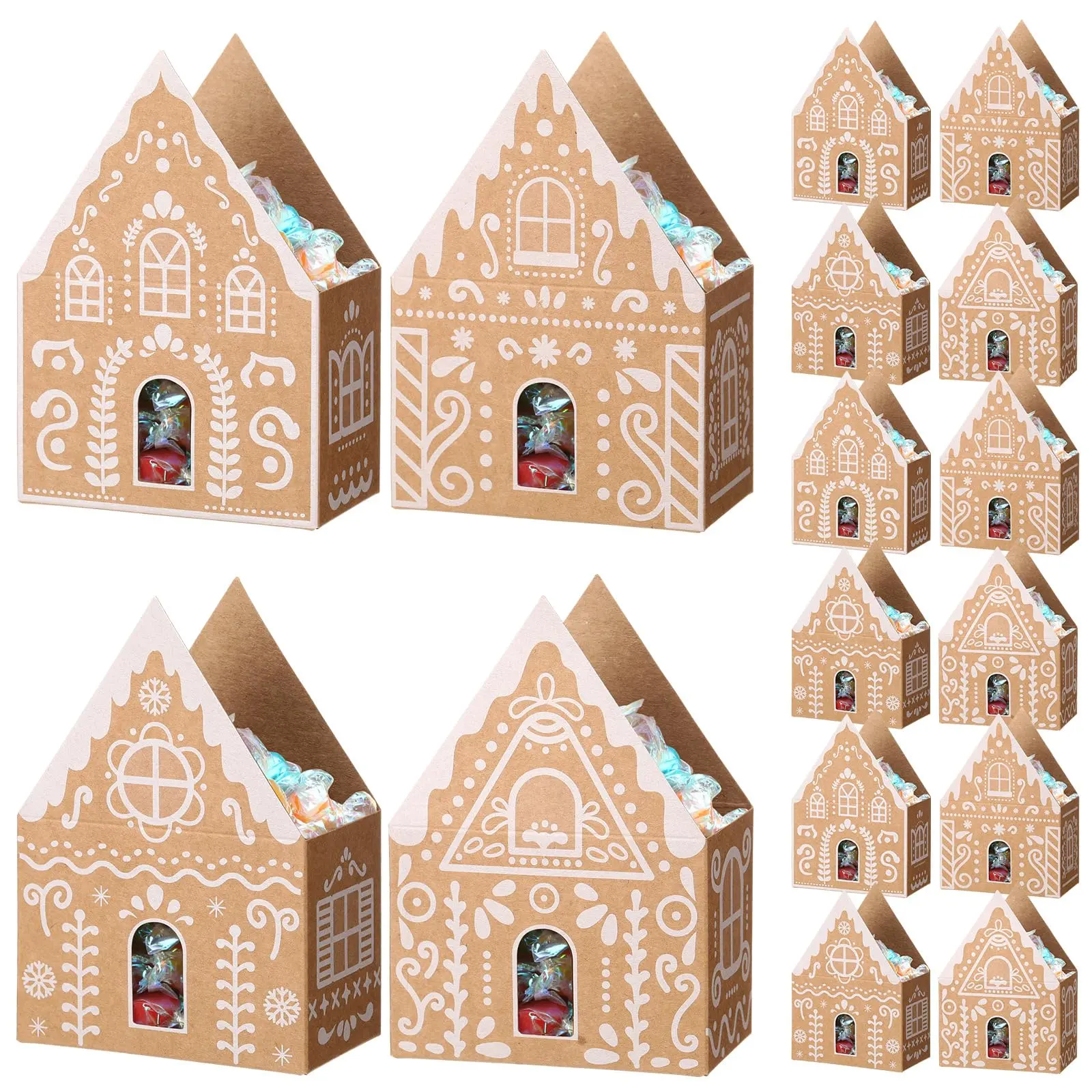 48/60 Pcs Christmas Mini Burr Baskets Small Candy Boxes Treat Boxes Fill It Yourself Empty Gift Boxes Candy Boxes,School Home Table Xmas Decorations,Kraft Paper Container for Holiday Birthday Wedding Halloween Party Supplies