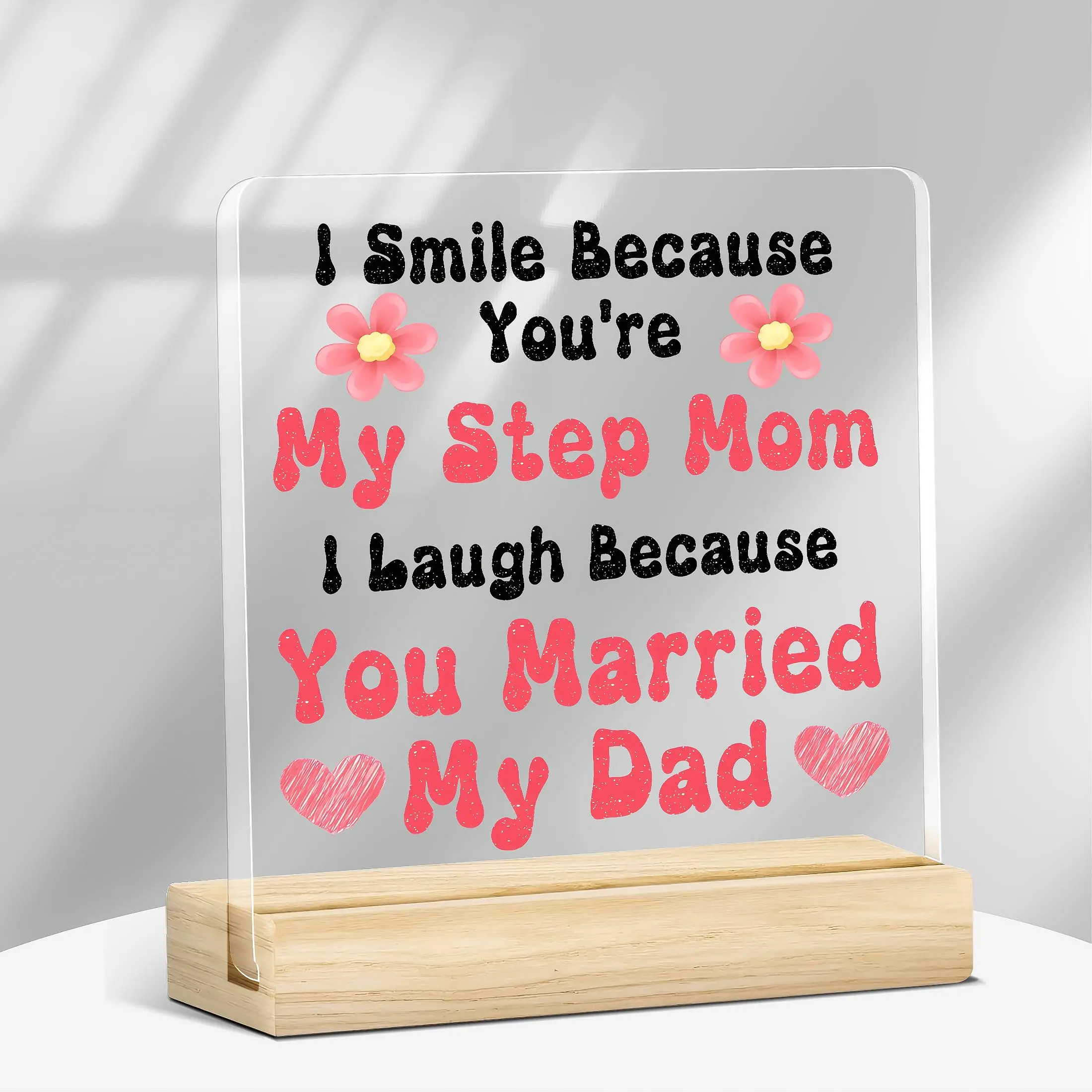 Bonus Mom Acrylic Plaque, Personalized Plaque, Bonus Mom Gift, Desk Decorative Ornament, Home Decor for Living Room Bedroom, Gift for Stepmom, Signs, Home Decor Gifts, Wooden Home Sign