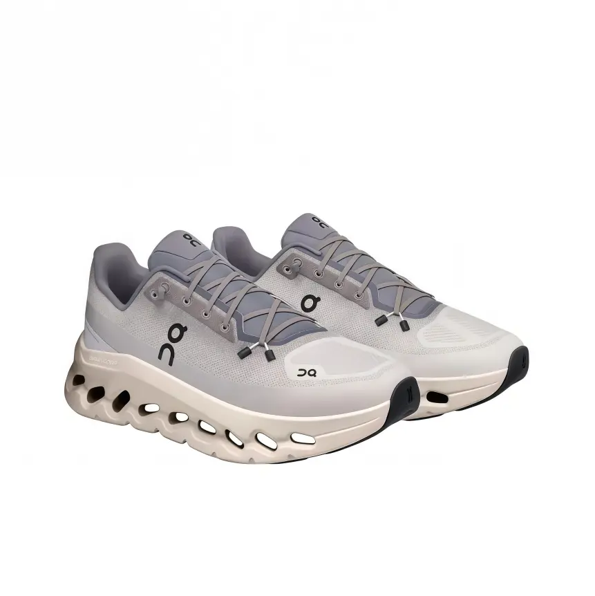 Classic light gray white athletic running shoes, lightweight woven mesh, hollow carved thick sole, great for training and long walks