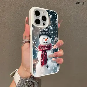Unique Christmas Snowman Pattern Premium Magnetic Phone Cases for iPhone 17 Air 16 15 14 Pro Max 13 12 11 Plus Smartphone Shockproof Protection Acrylic Cover Cellphone Protective magsafe magnetic case Resistance Casing