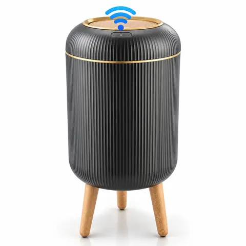 Pukomc 3.2 Gal Bathroom Trash Can with Lid, Slim Narrow Waste Basket, Water-Resistant Plastic Garbage Bin with Press-Up Lid for Bathroom, Bedroom, Office & Small Spaces