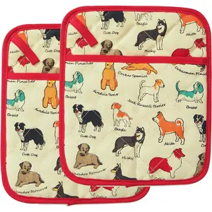 Pot Holders Set of 2 Heat Resistant 480℉ Kitchen 100% Cotton Comfortable Lining Printing Dog Flower Women Men Home Cooking Baking Microwave BBQ Gift(Dog)