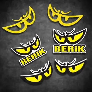 2PCS/SET Trendy Motorcycle Brand "BERIK Sharp Cat Eye" Logo Sticker - For motorcycle suitcases,  Sharp cat eye + "BERIK" font design is trendy, adds eye-catching hardcore details. Great for motorcycle hardcore brand decor!