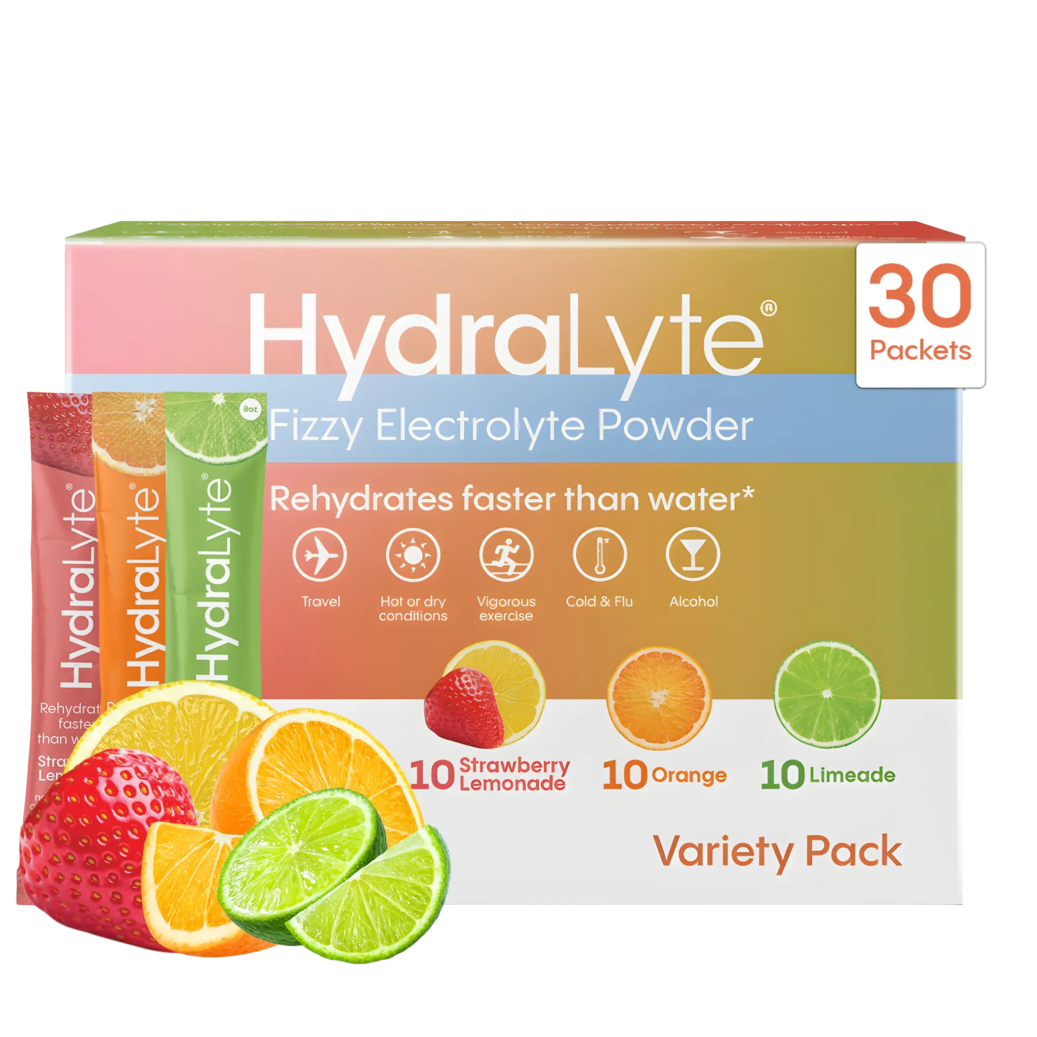 HydraLyte Electrolyte Powder Sticks – Low Sugar Hydration Powder For Rapid Rehydration - Lightly Sparkling | Variety (8 oz)