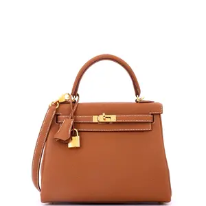 Pre-owned HERMÈS Leather Top Handle Bags Hermes Kelly Handbag Gold Togo with Gold Hardware 25 by Rebag