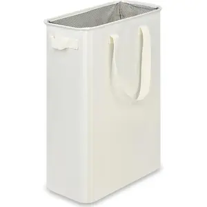 Slim Laundry Basket, Narrow Laundry Tub with Handle, Foldable Dirty Laundry Basket, Suitable for Laundry Room, Dormitory, and Bedroom High-Type Laundry Tub, 12.7 Gallons (48 Liters) Beige