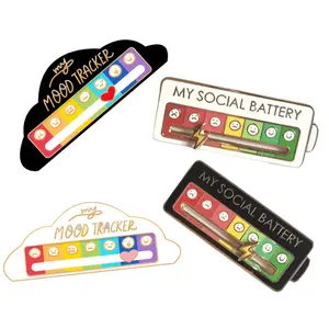 2 Styles Funny Social Emotional Feelings Breatpin,Creative Mood Energy Indicator Brooch Pins--Creative Mood Recording Tool