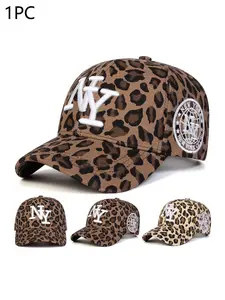 Unisex Leopard Print Baseball Cap, Adjustable Sun Protection Casual Hat, Fitted Asymmetrical Design for Spring & Fall, Adjustable Snapback Hat