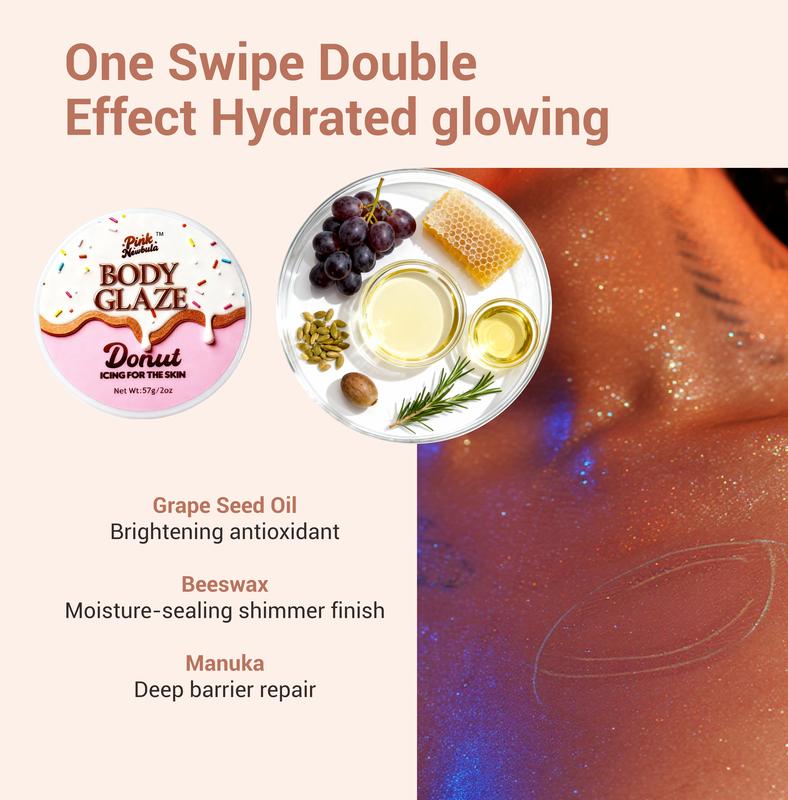 Instantly Silky-Smooth Body Glow Cream - Hydrating Body Glaze Infused with Macadamia Seed Oil & Beeswax, Perfect for Daily Use & Special Occasions, Donut Vanilla Scent for Luminous Skin Finish, 57g Body Glaze