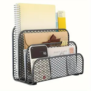 Desktop Mail Organizer with 3 Vertical Metal Mesh Dividers, File Rack for Home or Office, Efficient Document Storage Solution