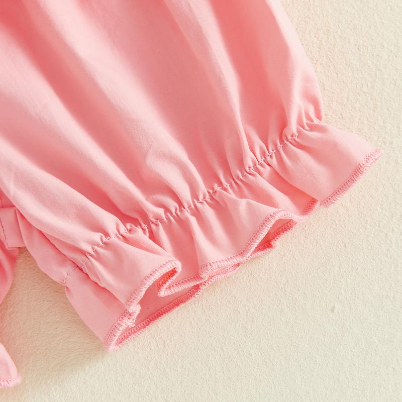 Toddler Baby Little Girls Easter Outfit Short Sleeve Smocked Embroidery Rabbit T-shirt with Elastic Waist Shorts Outfit 3M-3Y