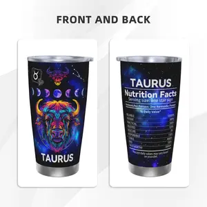 20-ounce Zodiac Sign Taurus stainless steel insulated cup, digitally printed with Zodiac Sign Taurus pattern, suitable for sports and daily use, durable and leak-proof, fashionable drinking vessel, With a straw and a lid Tumbler