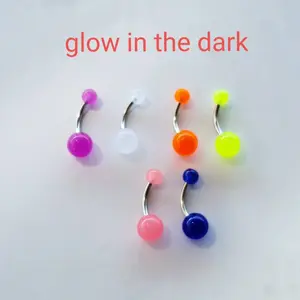 14g glow in the dark belly ring, navel piercing, surgical steel belly jewelry tonguering