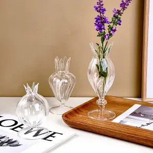 Cute Flower Bud Shape Hydroponic Vase, Transparent Floral Arrangement Holder, Tabletop Decor Art Piece for Home & Store Display