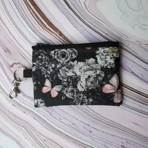 Coin Purse/Card Holder with Key ring and Lobster Claw Beautiful Butterfly Floral Design