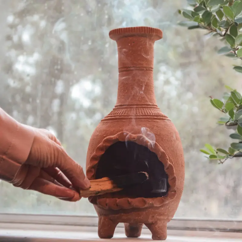 Mini Chimney for Incense Handamade Mexican Clay Chimenea Miniatura para Incienso for Aromatherapy Oil Candle Holder Room Decor