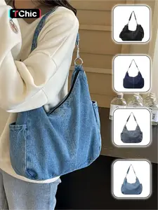 Women's Denim Shoulder Bag, Casual Large Capacity Crossbody Bag for Daily Used, Trendy All-match Bag for Commuters and Students, Denim Crossbody Bags